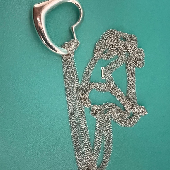 🌸 Authentic Tiffany & Co. Peretti Open Heart Pendant On Mesh Chain - Picture 5 of 10